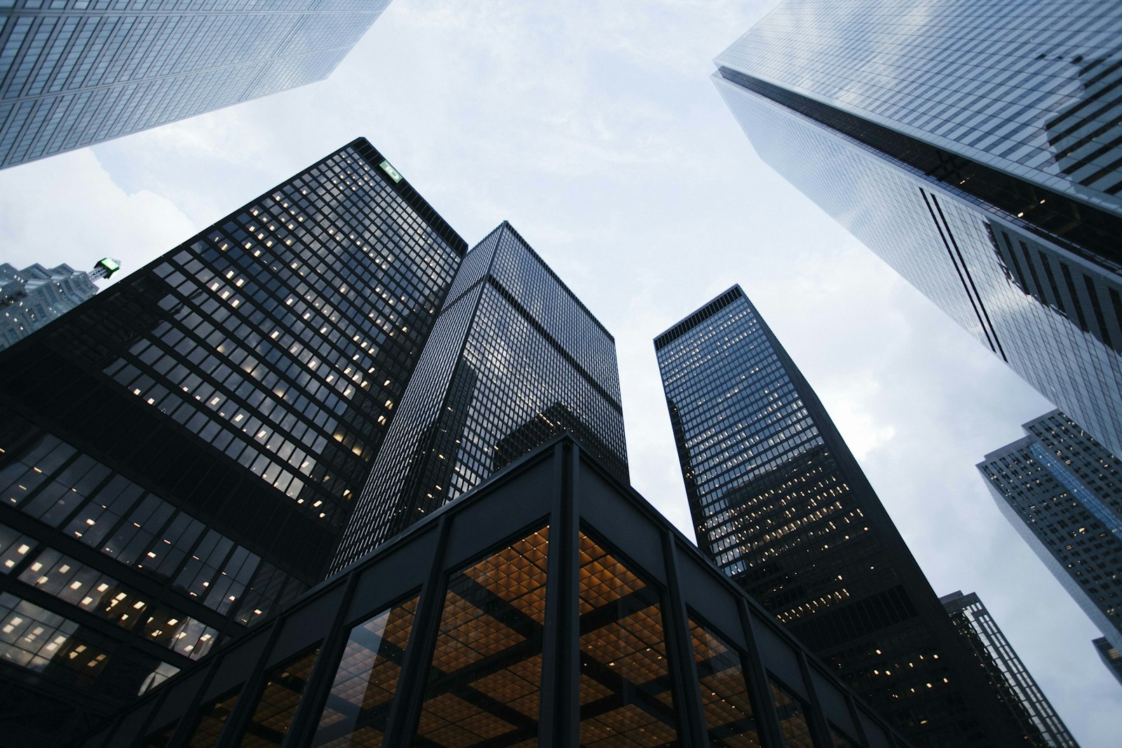 Financial district buildings representing a connected lender network